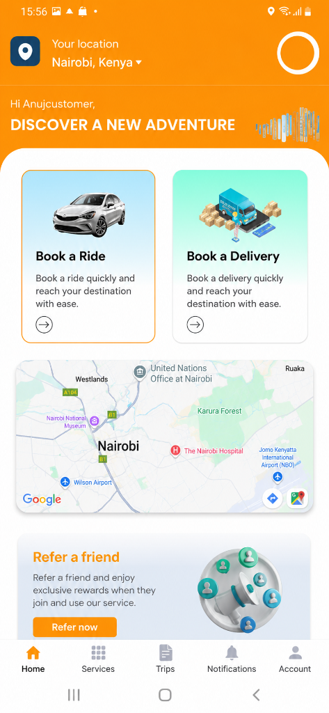 A2B Logistics Customer App Mockup